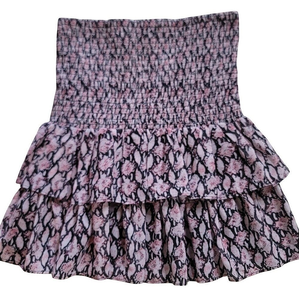 Sen Mini Skirt XS Pink Black Shirred Ruffle Layered Pull On Western Cowgirl